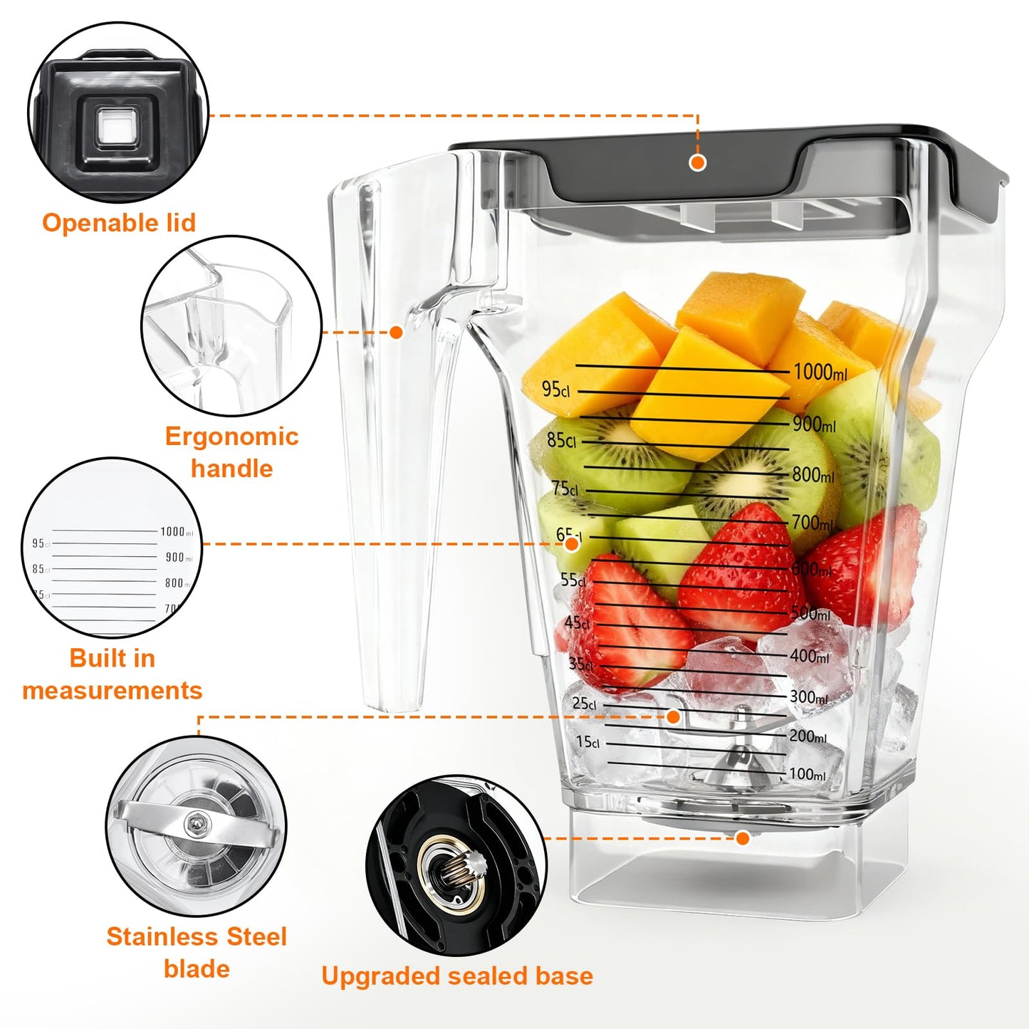 75 oz Blender Jar for Blendtec Four-sided Blender Pitcher Replacement Fits for Blendtec Blenders All Models - 32 oz Blending Capacity | Single Stainless Blade