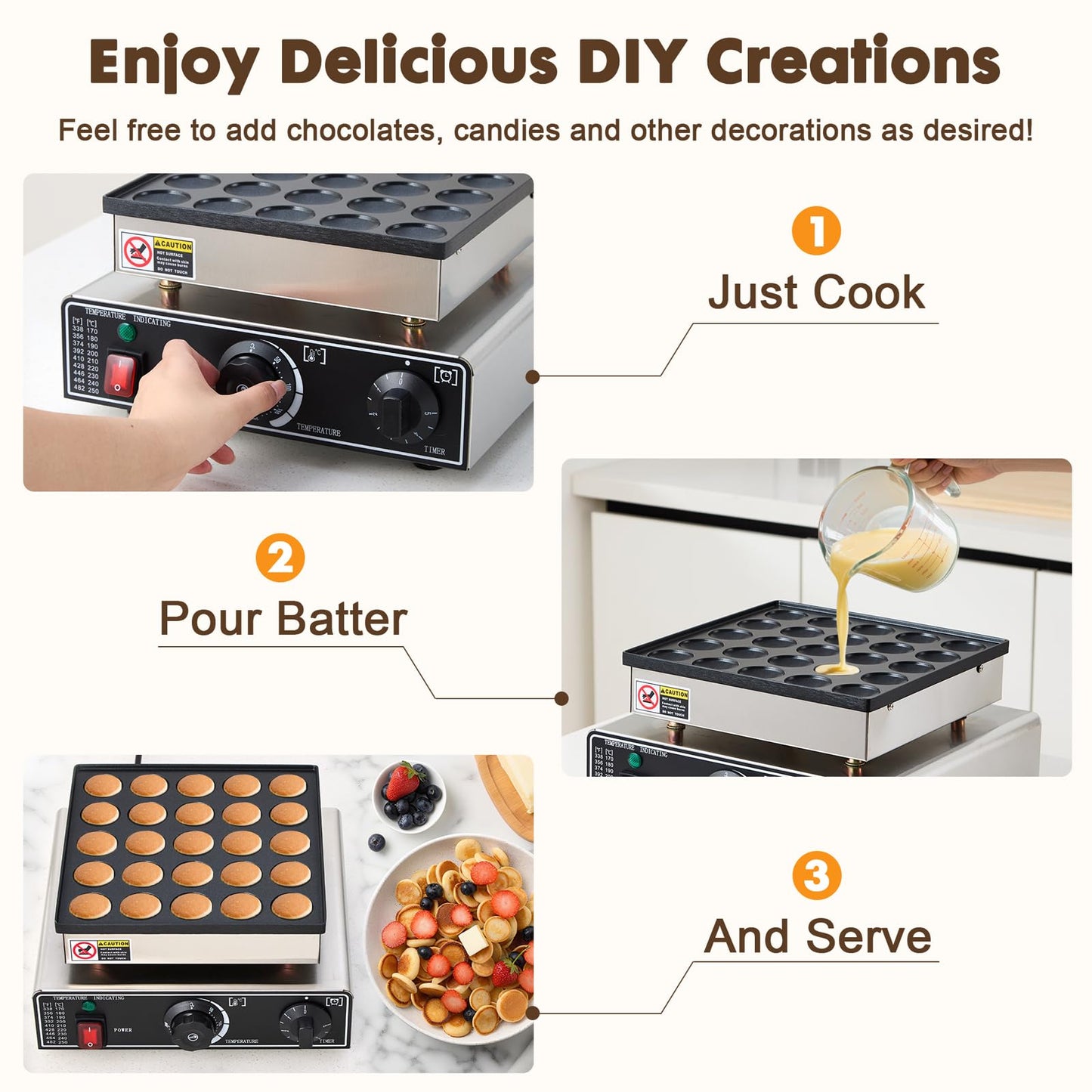 YODHOSA Commercial Mini Dutch Pancake Maker,25PCS Dorayaki Maker,Non-stick Dutch Poffertjes Grill,Stainless Steel Muffin Waffle Maker,Electric Hotcakes Machine for Breakfast,Snacks,Desserts