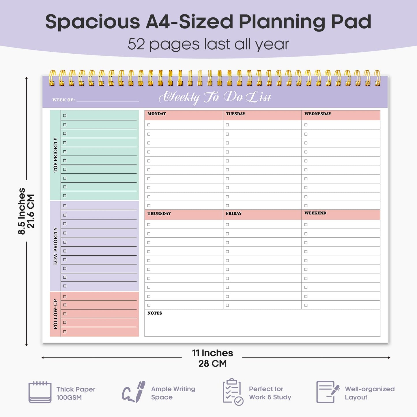 Taja 6 Pack of Weekly To Do List Notepad with 52 Undated Sheets（8.5"×11"）- Weekly Desk Planner for Women & Man, Work and Home - 6 Pack Violet Dream