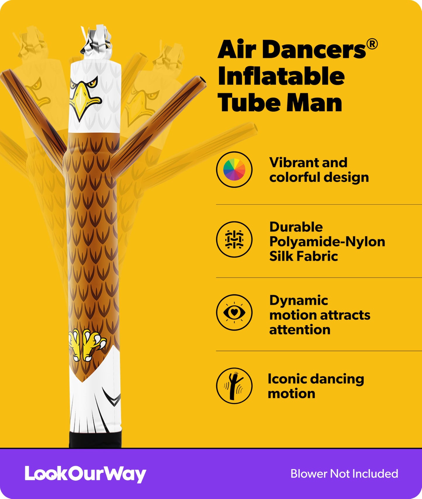 LookOurWay Air Dancers Wacky Waving Inflatable Tube Man Attachment - 6 Feet Tall Advertising Air Dancer Waving Man Inflatable Tube Guy - Blower Not Included - Eagle