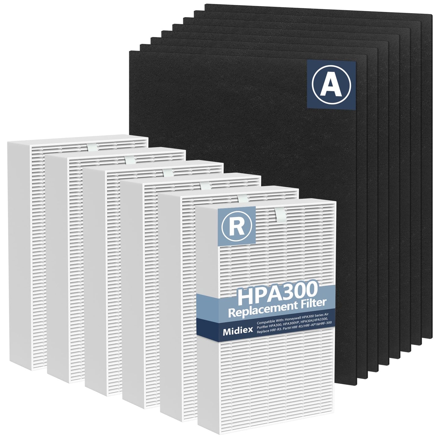 HPA300 HEPA Filter Replacement for Honeywell HPA300 Series Air Purifiers HPA300, HPA300VP, HPA304, HPA3300, Replace HRF-R3(6 Ture HEPA R Replacement Filter + 8 Activated Carbon Pre-Filter)