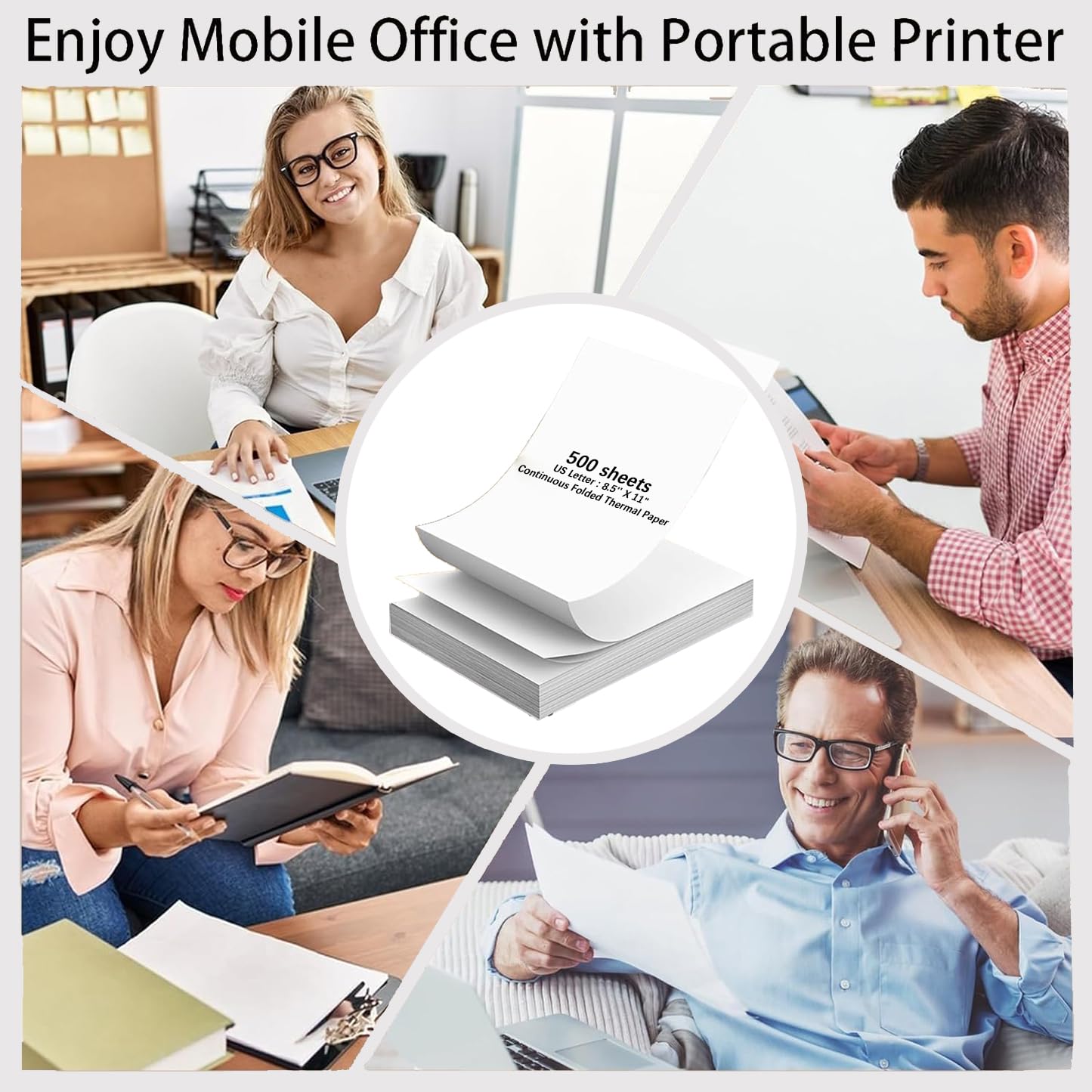 500-Sheet Thermal Printing Paper of Continuous Folded Great Value Pack, 8.5 x 11 Inches (US Letter Size) for N80/ A28U/ PD-A4 Thermal Portable Printer, Inkless Wireless Printers, Office Supplies.