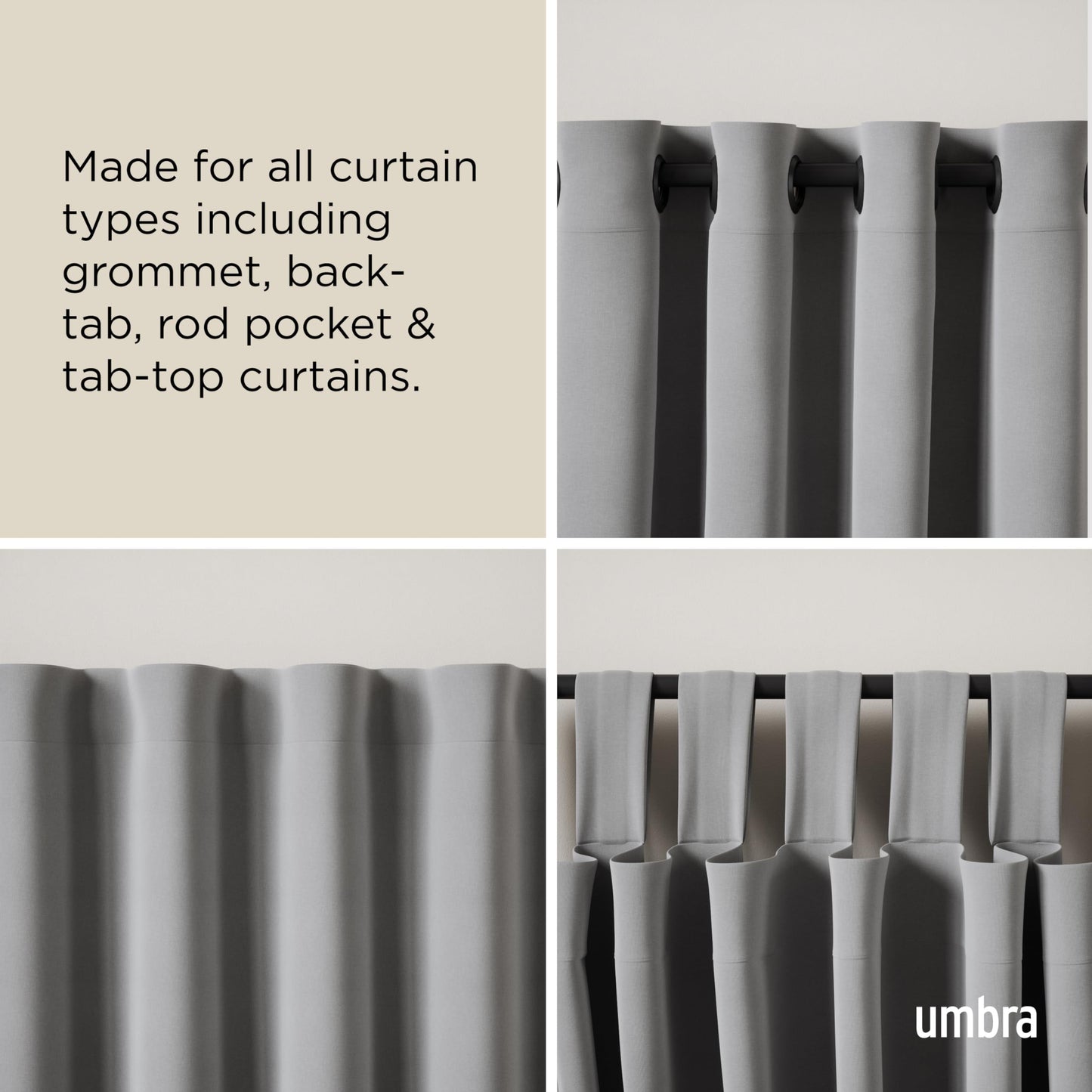 Umbra Cappa Curtain Rod, Includes 2 Matching Finials, Brackets & Hardware, 16 to 120-Inches, Black