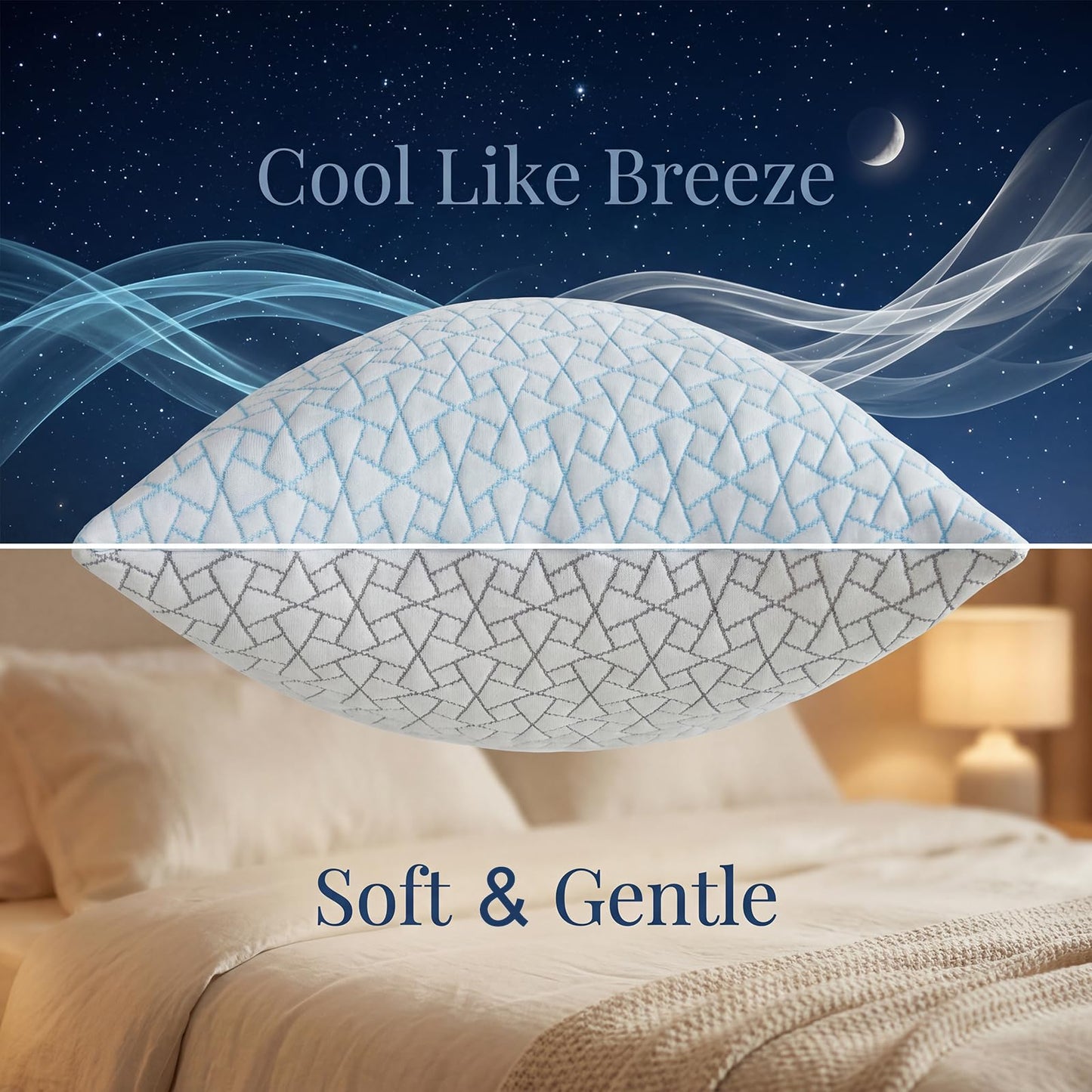 Alkyonos Cooling Pillow for Sleeping：Adjustable Shredded Memory Foam Bed Pillow, Queen Size Set of 2 with Ice Cover, Breathable & Supportive for Side, Back and Stomach Sleepers