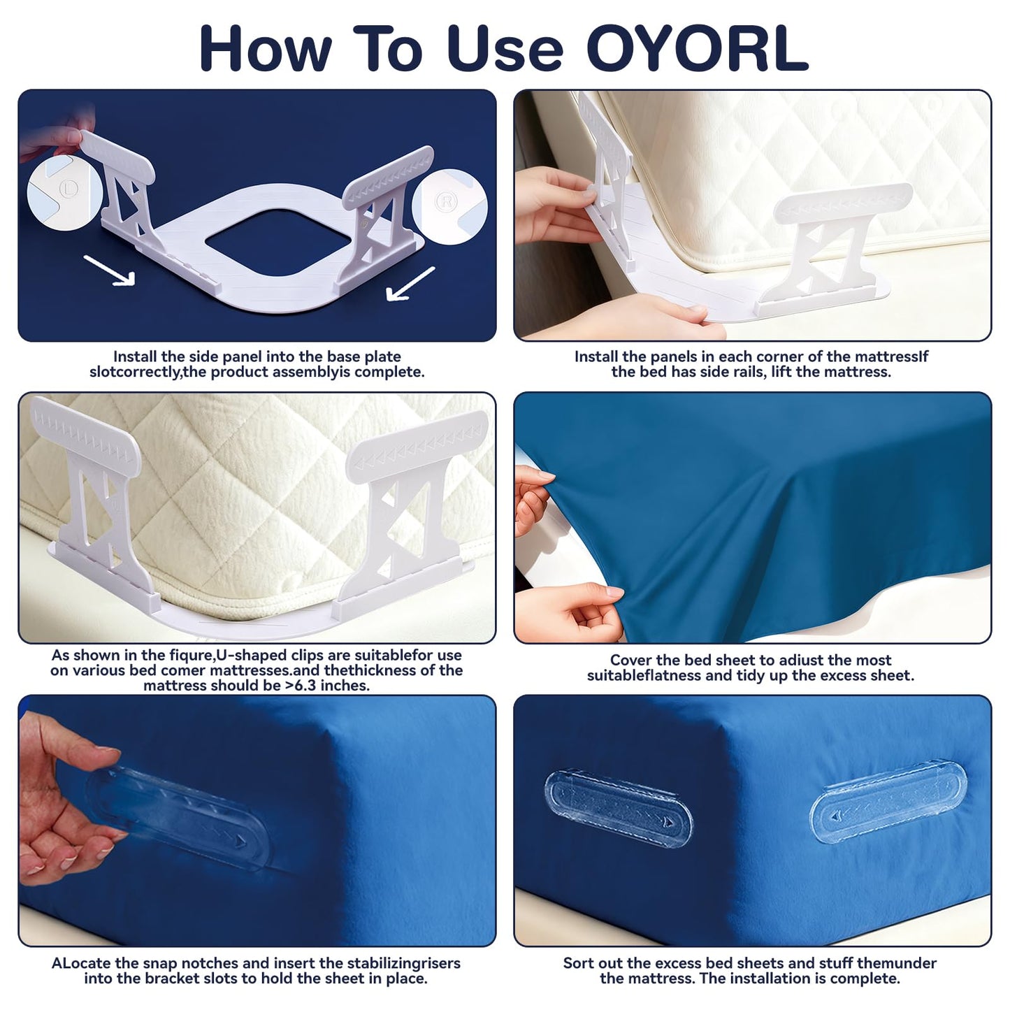OYORL No-Lift Bed Sheet Holders for Thick Mattresses, Triangle Sheet Straps Keep Sheets in Place All Night, Upgraded Mattress Clips with Fabric-Safe Grippers, Fitted Sheet Fasteners 4Pcs（White）
