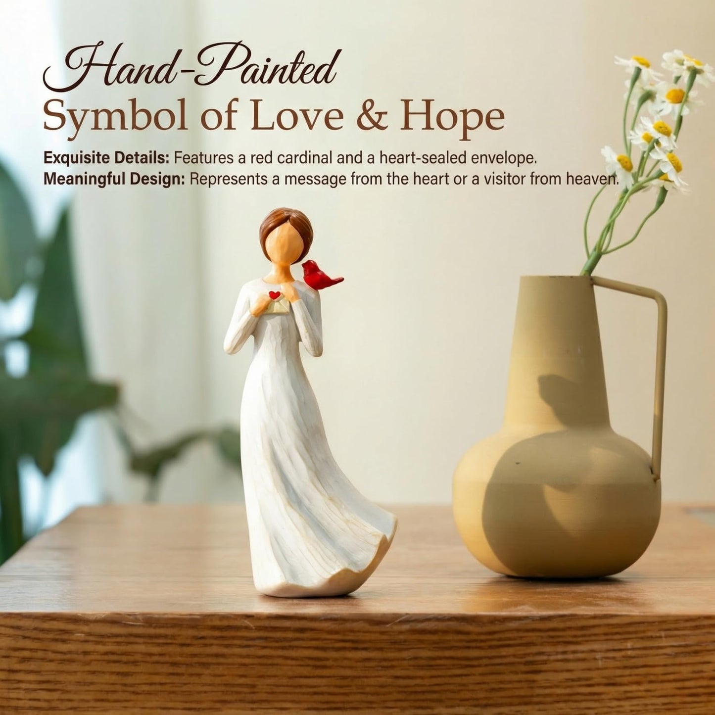 Hand-Painted Memorial Angel Figurine with Red Cardinal & Love Letter - 6.2 Inch Resin Statue for Sympathy, Bereavement, and Friendship - Thinking of You Home Decor Gift for Mom, Grandma, Women