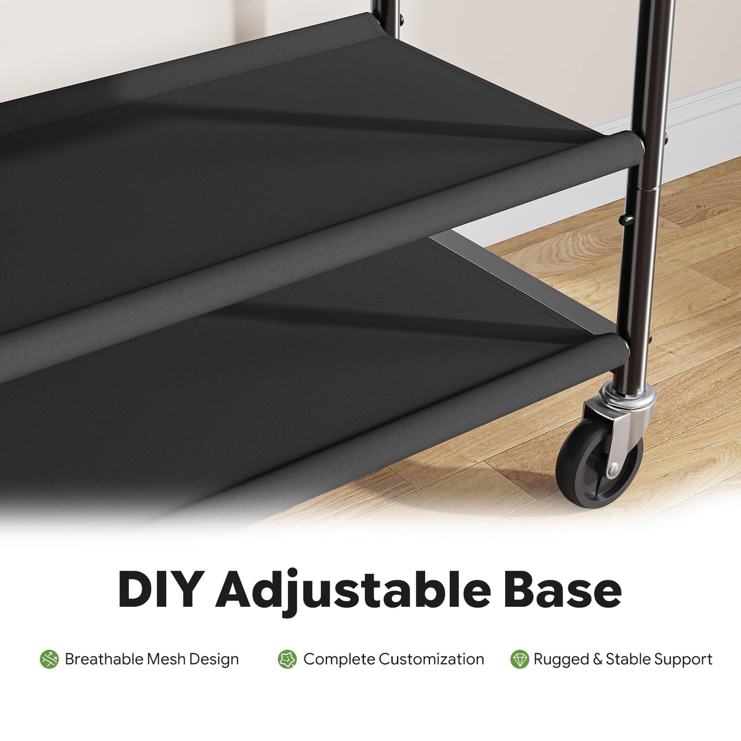 Ekisemio Double Rods Clothes Rack for Hanging Clothes, Rolling Clothing Rack with Wheels, 2-Tier Hanging Rack with Mesh Shelves, Holds 300 LBS for Bedroom, Laundry, Living Room, Black