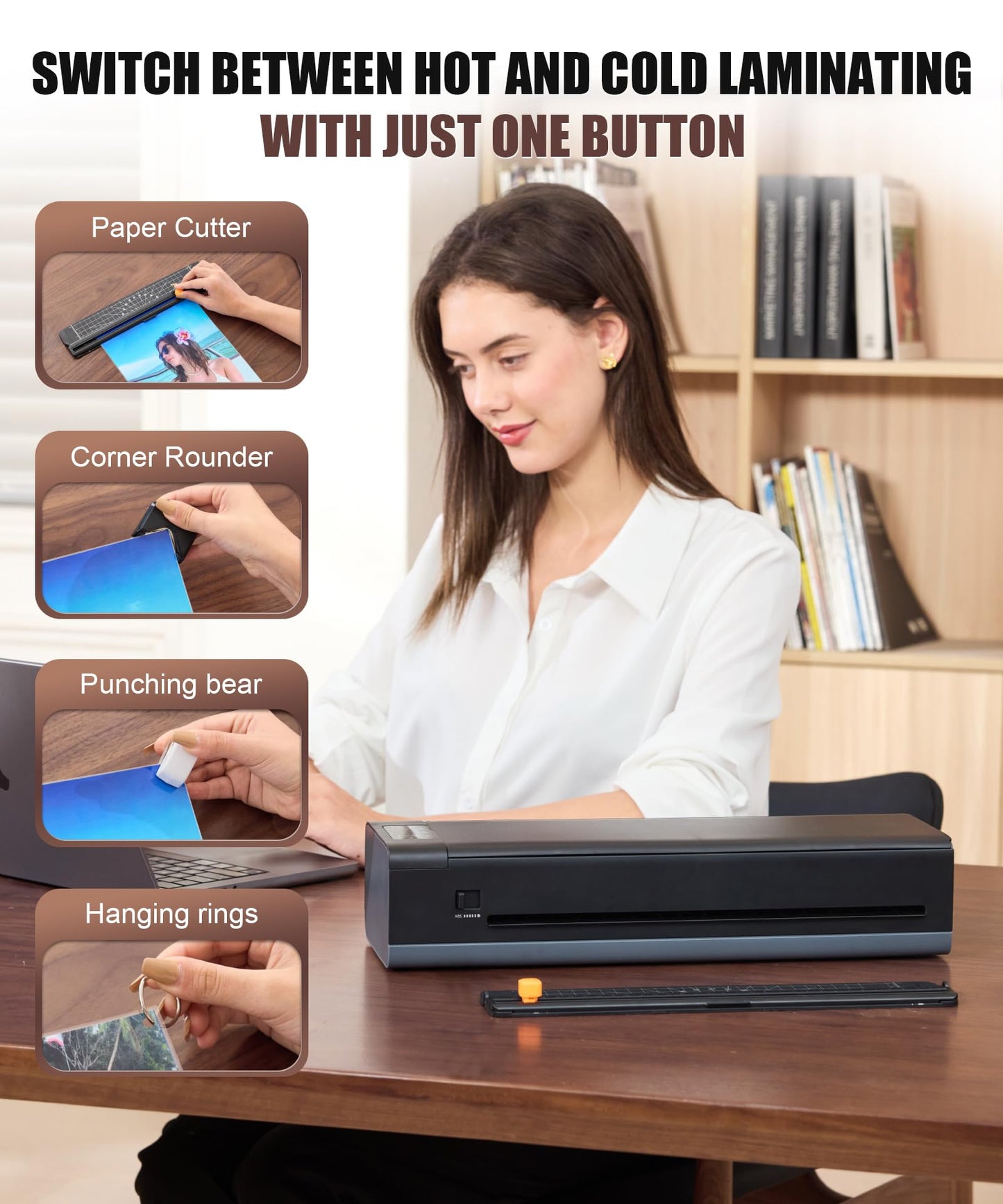 13 Inch Laminator Machine, A-3 9-in-1 Thermal Laminator with Sheets for Hot & Cold Laminating Machine, Features Fast 60-Sec Warm Technology and Never-Jam Design for Home,Office,or School Use (Black)