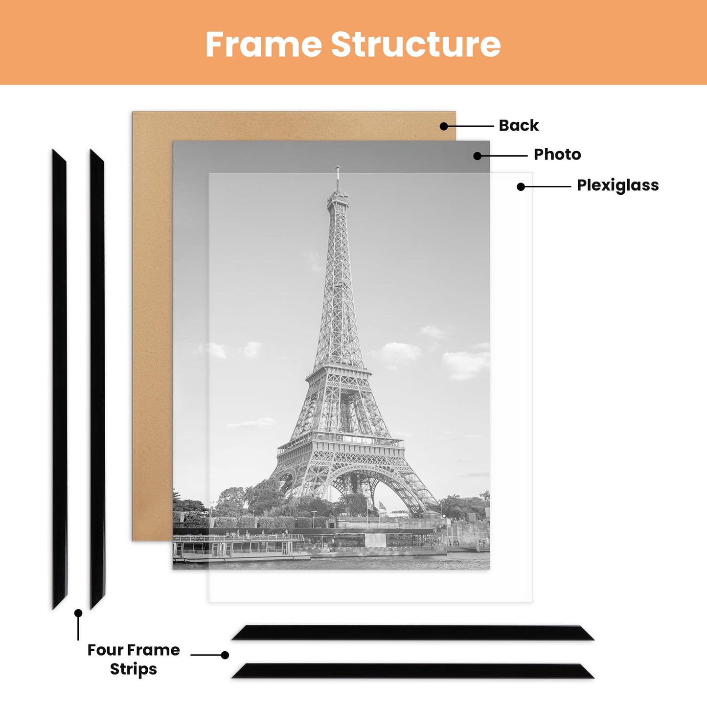 upsimples 18x24 Picture Frame Black 3 Pack, Scratch-Proof Poster Frames 18 x 24 for Photo Gallery - Slide-In Strips, Horizontal or Vertical Wall Mounting