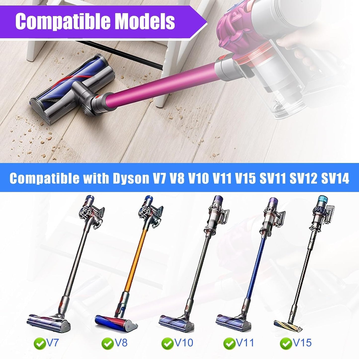 Direct Drive Brush Head Quick-Release Motorhead Cleaner Head for Dyson V7 V8 V10 V11 V15 SV12 Vacuum Cleaner