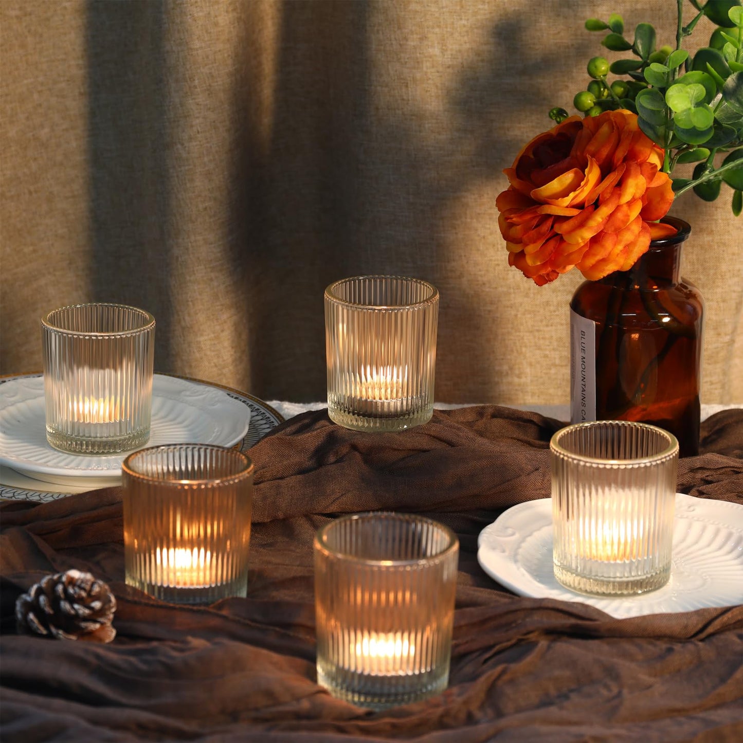 48pcs Votive Candle Holders, Clear Glass Tea Lights Candle Holder in Bulk for Table Centerpiece, Tealight Candle Holder for Weddings, Home Decor, Baby Shower, Special Occasions（Clear）