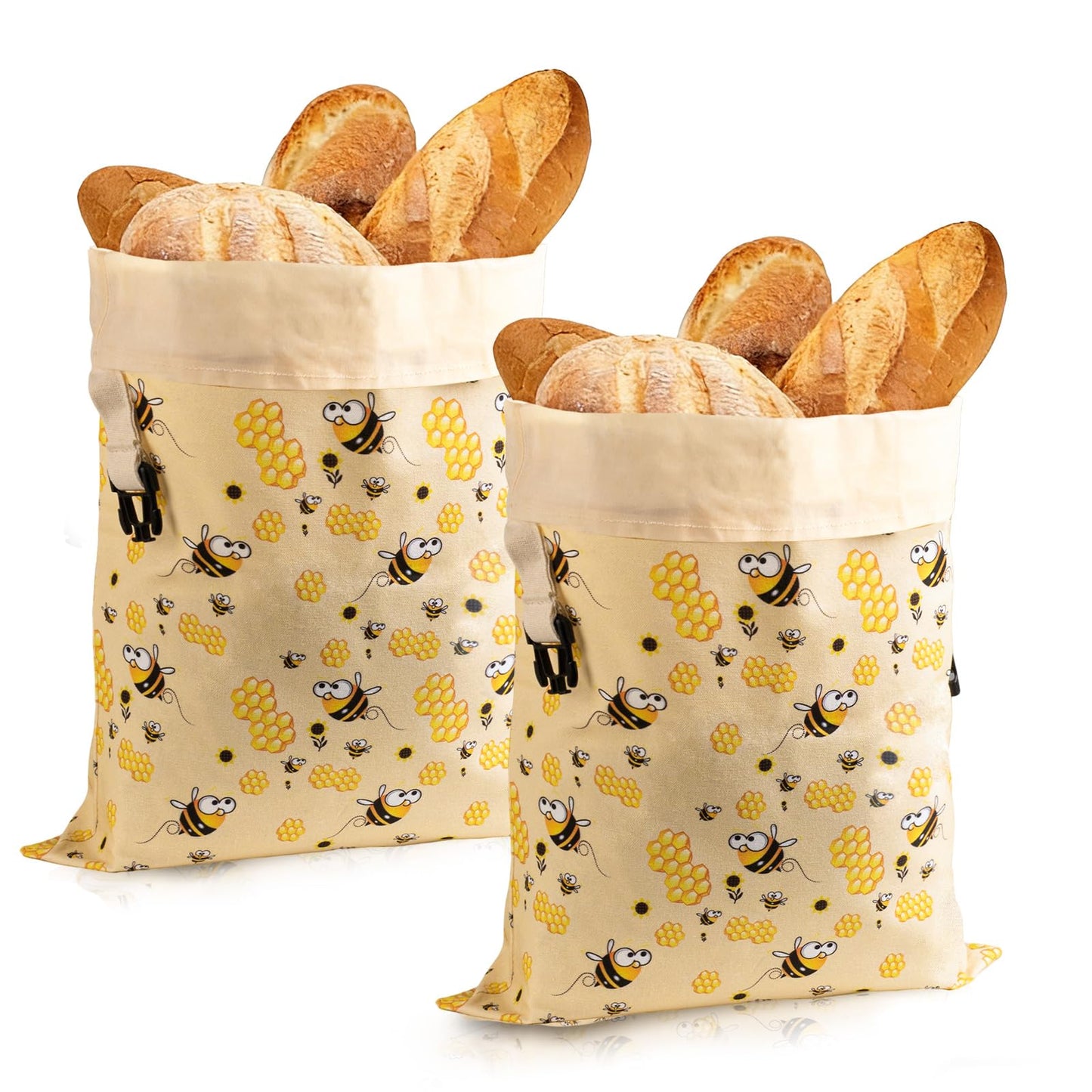 Zackoo XL Beeswax Bread Bags for Homemade Sourdough Bread (2 Pack), Reusable Cotton Linen Bread Storage Bags with Removable Beeswax Lining, Freezer Friendly, Keeps Bread Fresh