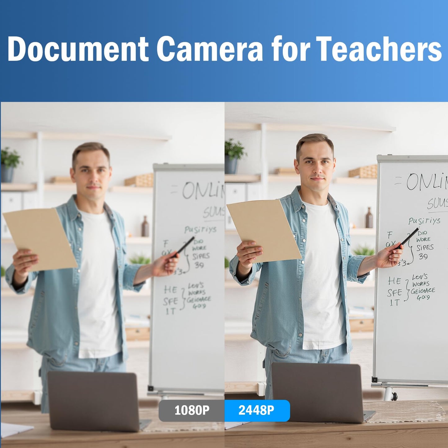 Gawervan 8MP USB Document Camera, Auto Focus, LED Light, Image Reversal, Built-in Mic, Mac OS, Windows, Chromebook for Distance Learning, Remote Teaching, Web Conferencing, Live Demo