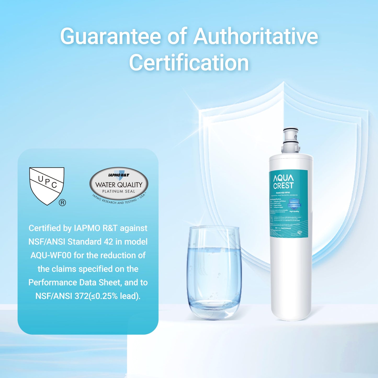 AQUA CREST 3US-PF01 Under Sink Water Filter, Replacement for Standard Filtrete® 3US-PF01, 3US-MAX-F01H, 3US-PF01H, Delta RP78702, Manitowoc K-00337, K-00338, HF20 HF25 HF27, NSF 42 Certified, 2 Pack