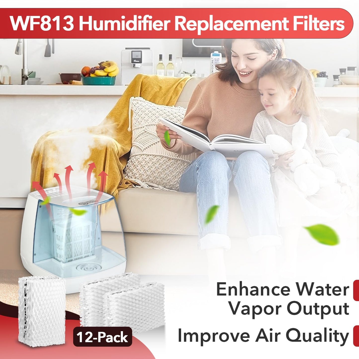 StreytoTek 12 Pcs WF813 Humidifier Replacement Filters, Fit for Equate EQWF813 Relion RCM-832/RCM-832N ProCare PCCM-832N, Cool Mist Humidifiers