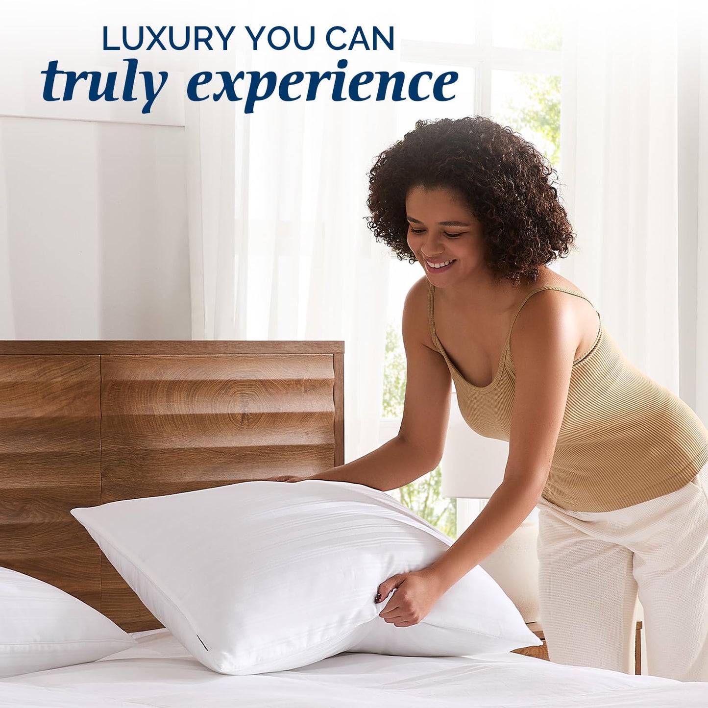 downluxe Goose Feather and Down Pillows - Hotel Collection Feather Pillows Set of 2 for Back, Stomach or Side Sleepers, Queen Size (20"x28")