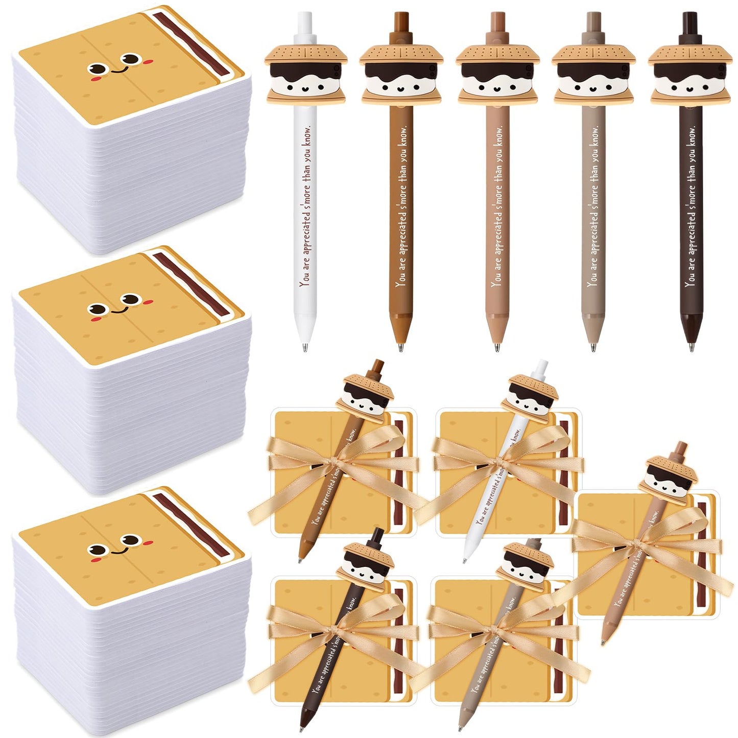 Eaasty 50 Set End of Year Teacher Gift Smore Pen Gifts Bulk Employee Coworker Appreciation Gifts Funny Marshmallow Pens Sticky Notes Thank You Note Pads for Graduation Team Office Supplies
