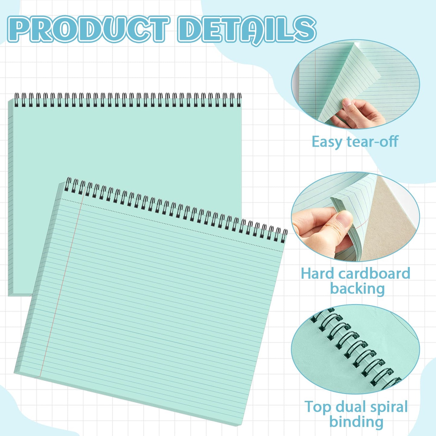 gisgfim 6 Packs 9.5" x 11" Landscape Note Pads College Ruled Notebooks Perforated NotePads 40 Sheets Punched Top Spiral Bound Notebooks 80GSM Lined Notepads for School,Office,Home（Pastel Color）