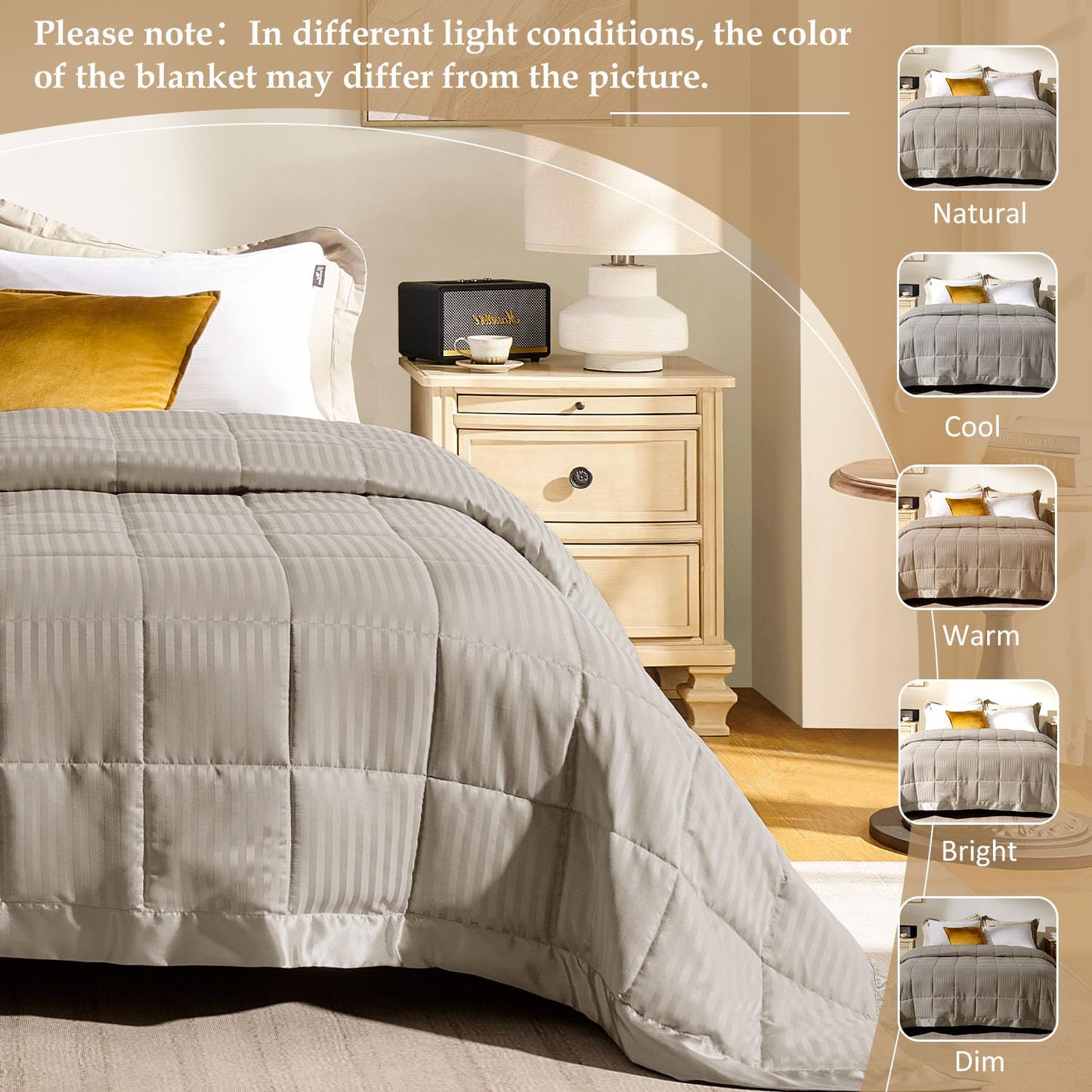 downluxe King Size Blanket with Satin Trim, Lightweight Down Alternative King Blanket for All Season, Machine Washable (Sand, 108 x 90 Inch)