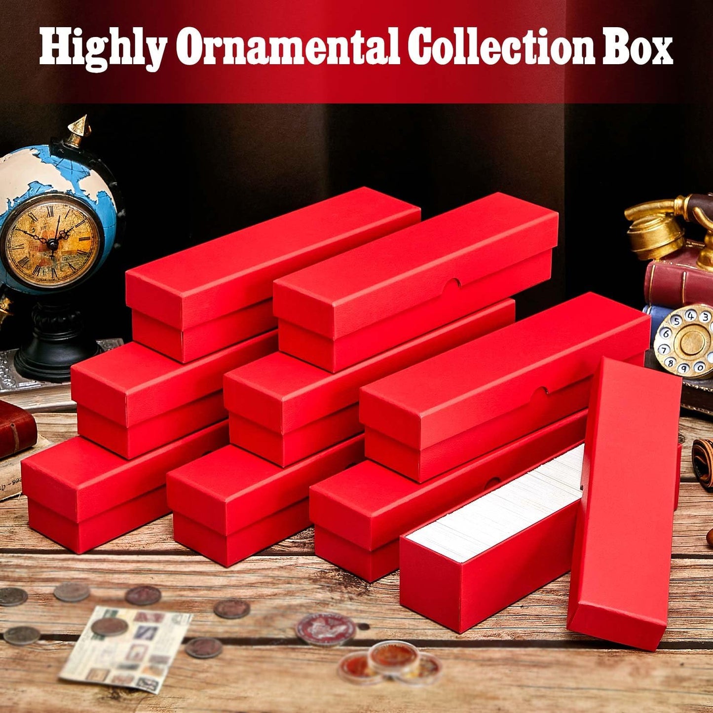 Teling 16 Pcs Coin Storage Box 2x2inch Flip Holders Box Coin Collectors Supplies Holders for Cents Collection Cardboard (9 x 2 x 2 Inches,Red)
