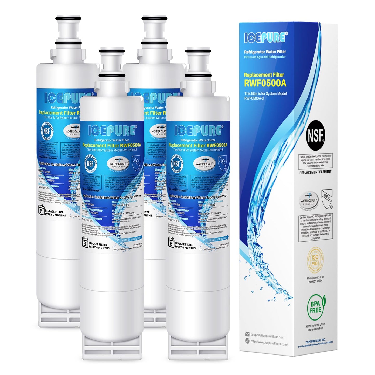 ICEPURE 4396508 Refrigerator Water Filter Compatible with Whirlpool 4396508, 4396510, edr5rxd1, filter 5, 4392857, NL240V, WFL400, 9010 filter, wf285, 4396547, RWF0500A 4 PACK