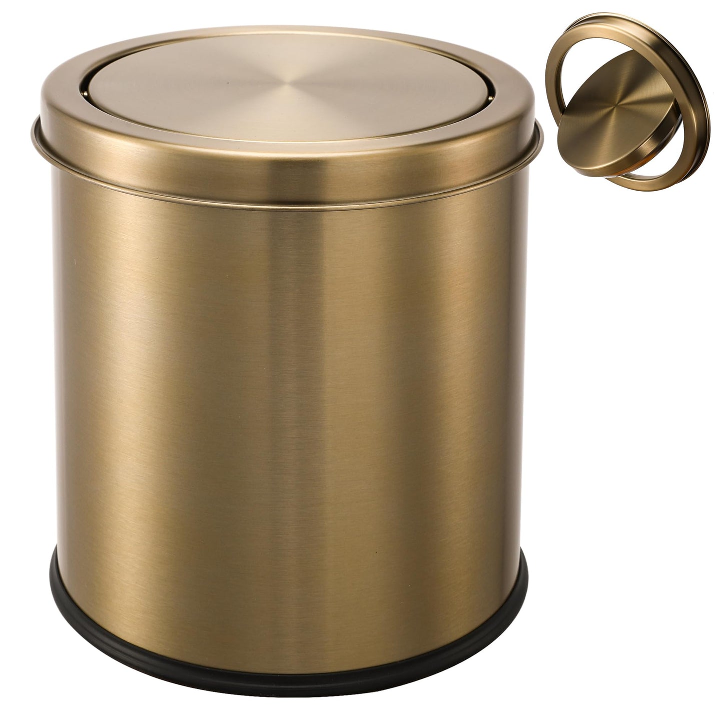 Aruhbck Gold Trash Can | Bathroom Garbage Bin with Lid | 5L Small Metal Wastebasket | Stainless Steel Rubbish Can | Non Slip Base | Simple Human Garbage Can | Office Wastebasket |