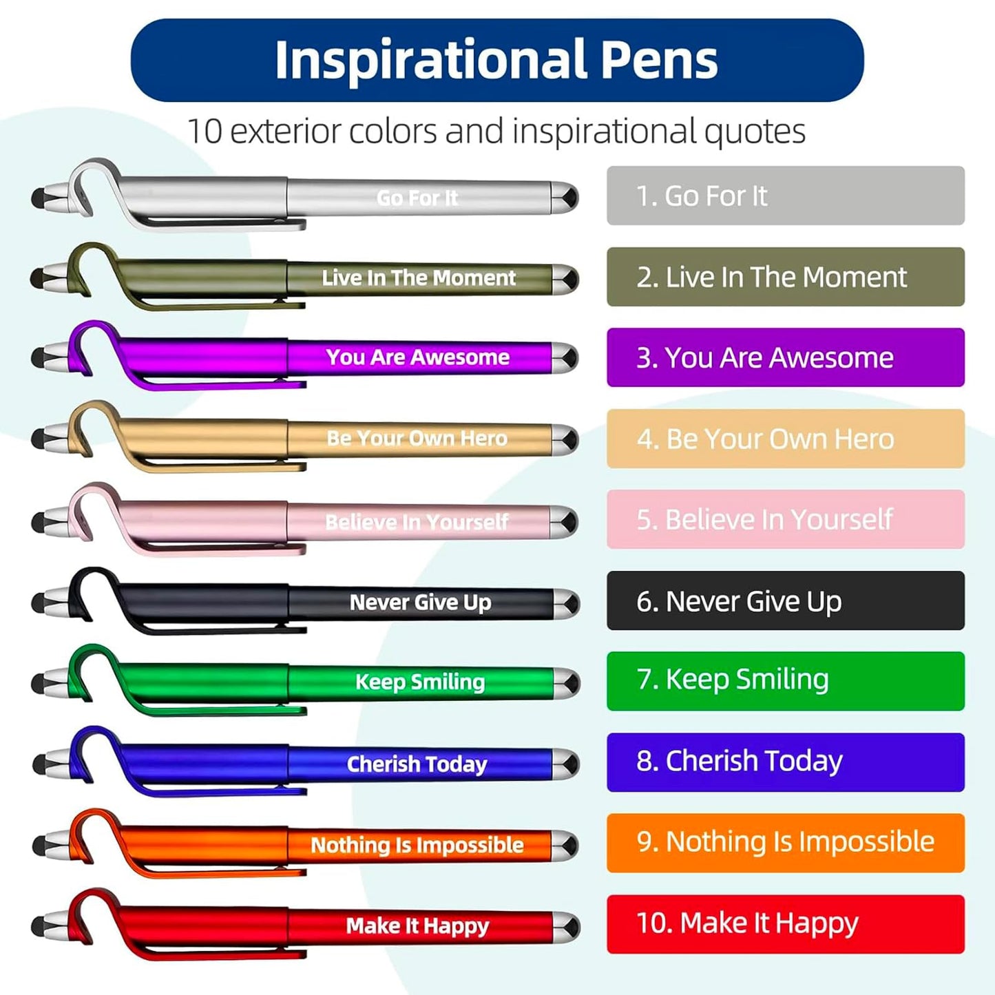 100 Pcs Inspirational Pens Batch, Motivational Ballpoint Pen with Writing Touch Screen And Mobile Phone Stand 3-in-1, Black Ink Office Encouraging Quotes, Office School Supplies Inspirational Gifts