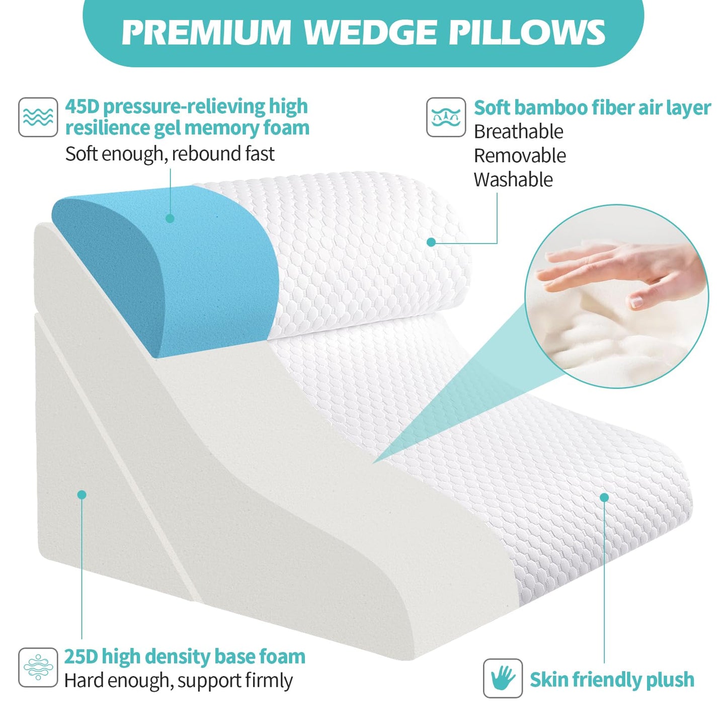 Wedge Pillow for Sleeping, Orthopedic Bed Wedge Pillow Set, 15-in-1 Adjustable Memory Foam Wedge Pillow Post Surgery, 9 &16 & 20 inch Height 3-in-1 Incline Pillows Wedges for Acid Reflux/Snoring