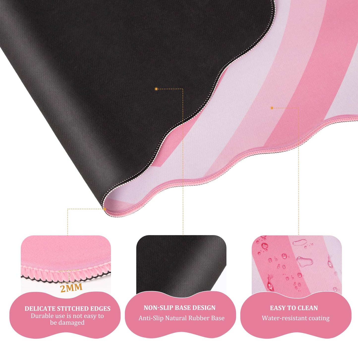 L-SPOUTTO Pink Heart Mouse Pad Set,Scalloped XXL Desk Mat + Ergonomic Mouse Wrist Rest + Gel Keyboard Wrist Rest for Keyboard 65%/75%,3in1 Large Desk Pad for Desktop Home Office Computer Game
