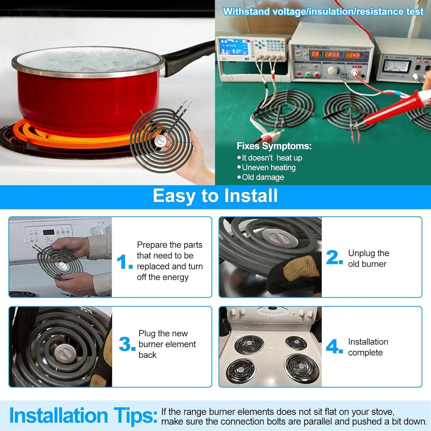 UPGRADED WB30M1 WB30M2 Electric Stove Burners Compatible with GE Hotpoint Stove Coil Element,Electric Range Burner Stove Coil for GE Stove Burner Replacement Parts Stove Top Element Burner (4 Pack)