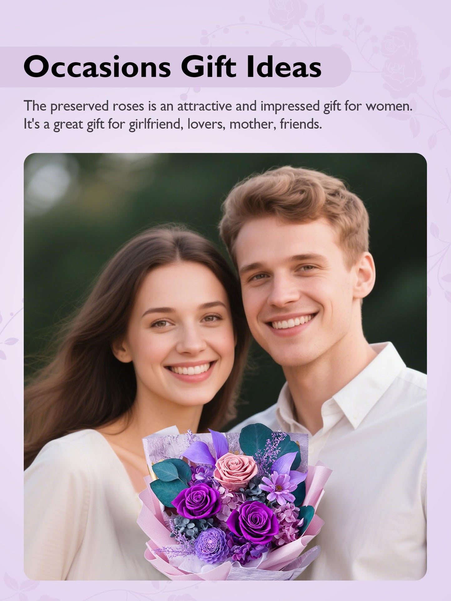 Eterfield Flowers for Delivery Prime, Mother's Day Forever Flowers Bouquet, Preserved Roses and Purple Flowers Birthday Gifts for Her Women Wife Mom Grandma Anniversary Valentines Day Christmas