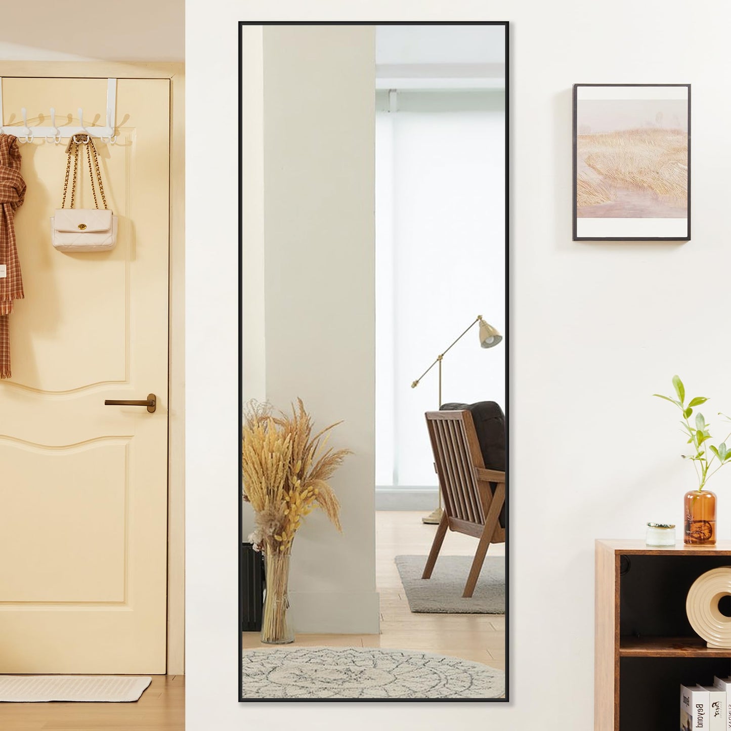 DUMOS Full Length Mirror 64"x21" Full Body Floor Mirror for Bedroom or Cloakroom, Can Stand Alone, Hang or Lean Against Wall, Tall Wall Mirror with Stand, Black