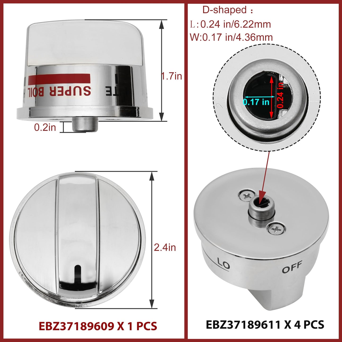 M Motico EBZ37189611(4pcs) Gas Stove Knobs EBZ37189609(1pcs) Oven Range Knob Replacements Only Fit for LG LRG30355ST/ LRG30357ST/LRG30855ST Series Burner Control Knob Replace EBZ37189601,EBZ37189602