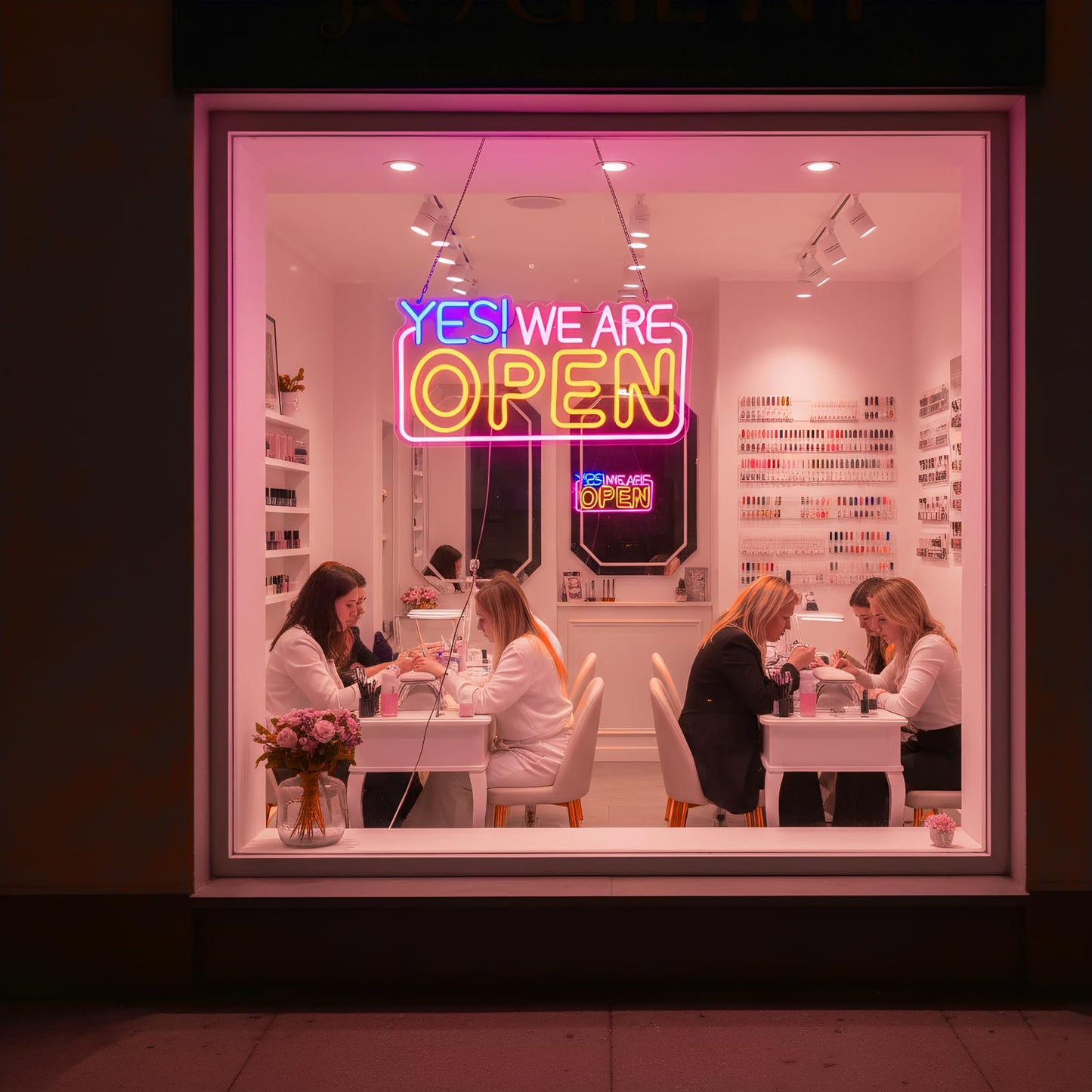 Open Sign for Business, LED Dimmable Neon Light with Adapter, 16.5" x 9.5", Pink yellow blue, Ideal for Window, Wall, Party, Bar, Coffee Shop, Nail Salons, and Store