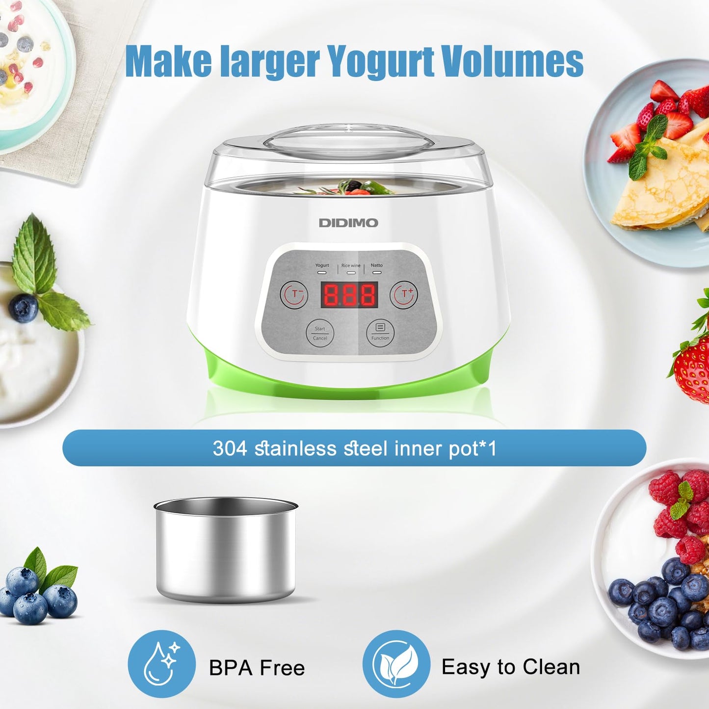 Yogurt Maker, Greek Yogurt Maker with Timer Control and Strainer, Yogurt Maker Machine with Stainless Steel Liner, Electric Portable Yogurt Maker for Yogurt, Greek Yogurt, Cheese, Natto (White)