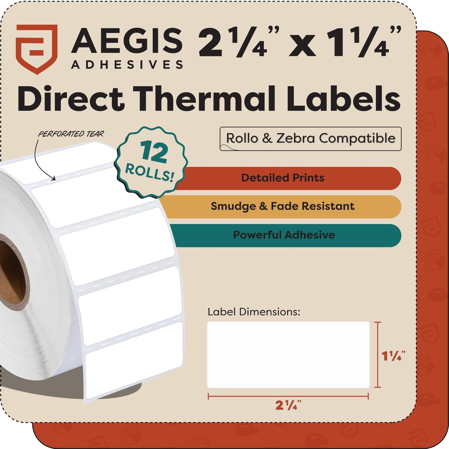 Aegis Adhesives - 2.25" X 1.25" Direct Thermal Labels (12000 Count, 12 Rolls) - UPC Barcode Stickers, Shipping Labels, FNSKU SKU Stickers - Compatible with Zebra and Rollo Printers