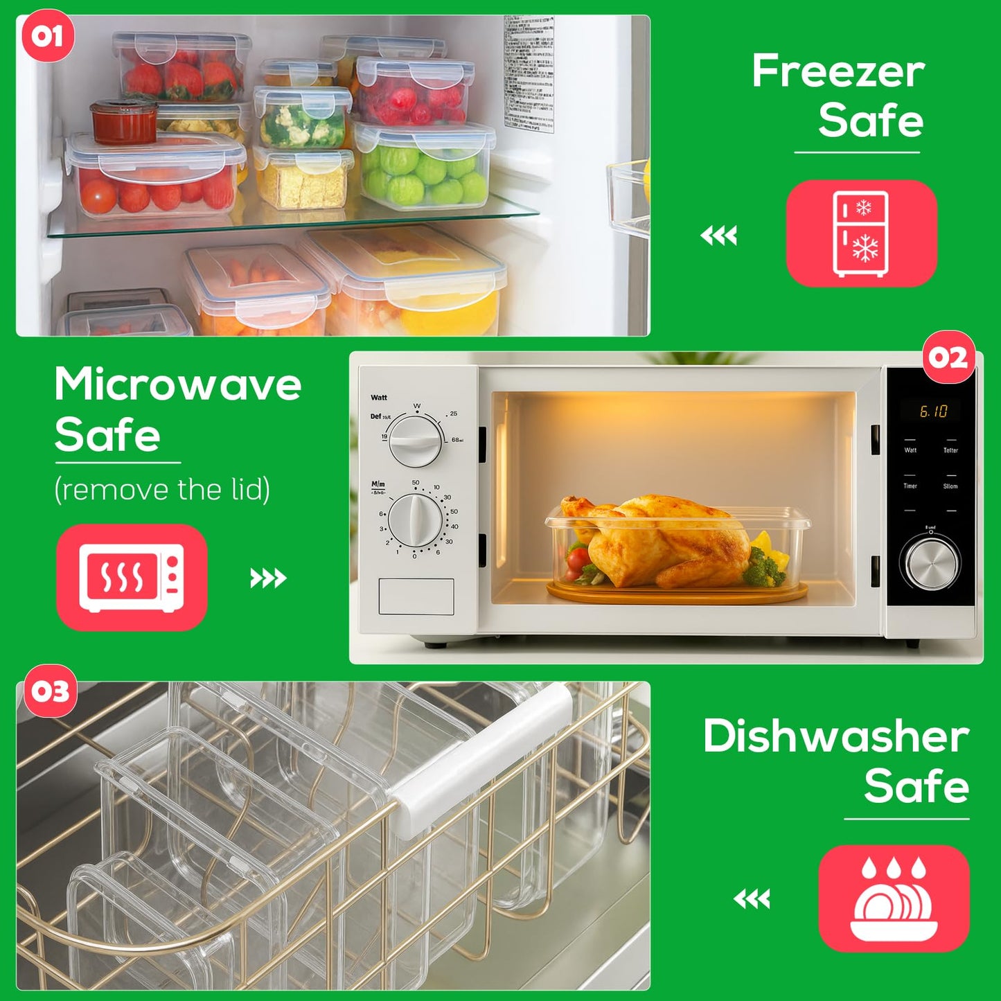62PCS Thicker Food Storage Containers with Lids Airtight Leakproof, BPA Free Plastic Kitchen Food Storage Containers, Stackable Reusable Meal Prep Food Containers with Lids, Freezer Microwave Safe