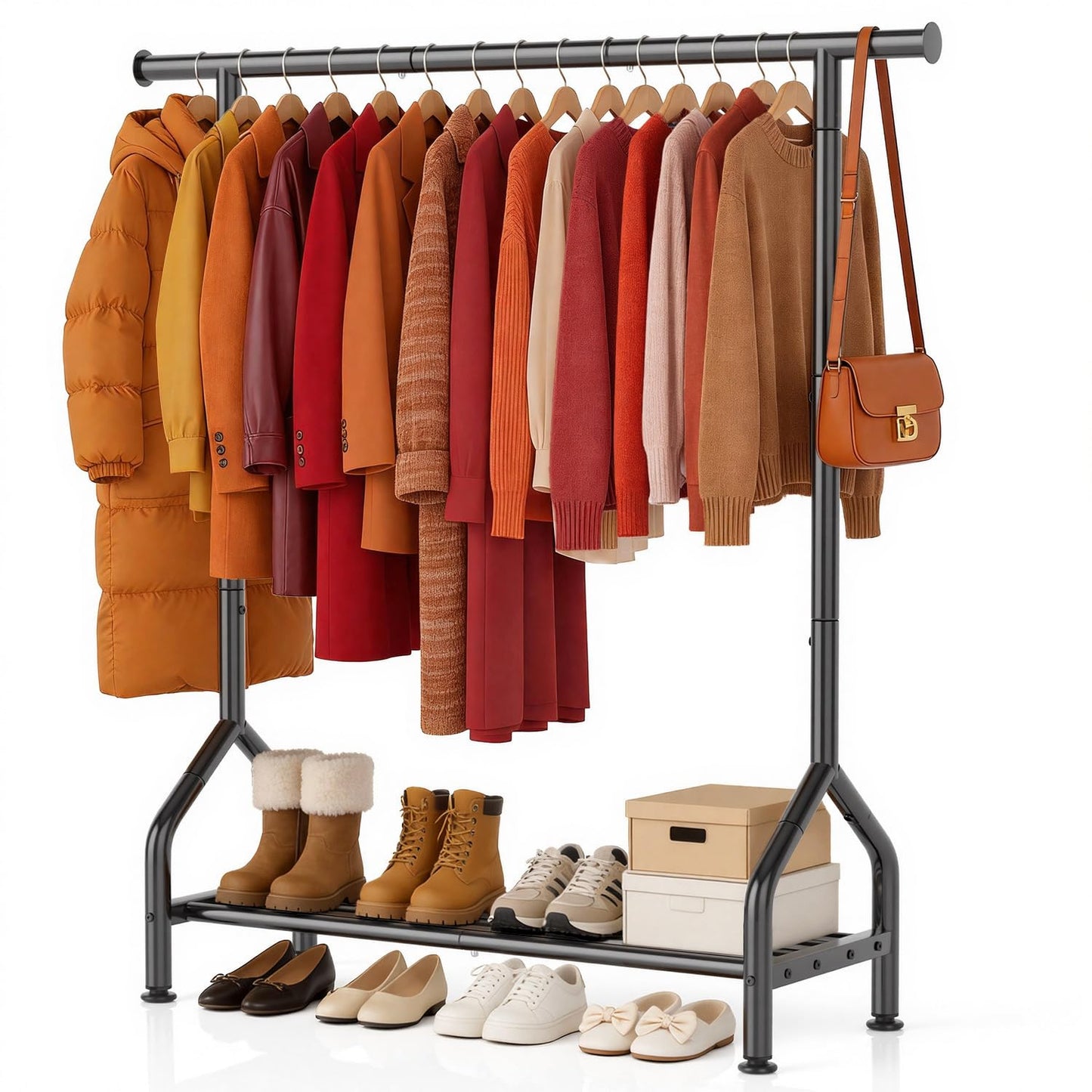 EAGMAK Sturdy Clothing Racks with Shelf, Metal Clothes Rack with Leveling Feet for Hanging Clothes, Freestanding Garment Coat Rack for Bedroom, Apartment & Small Spaces, Black