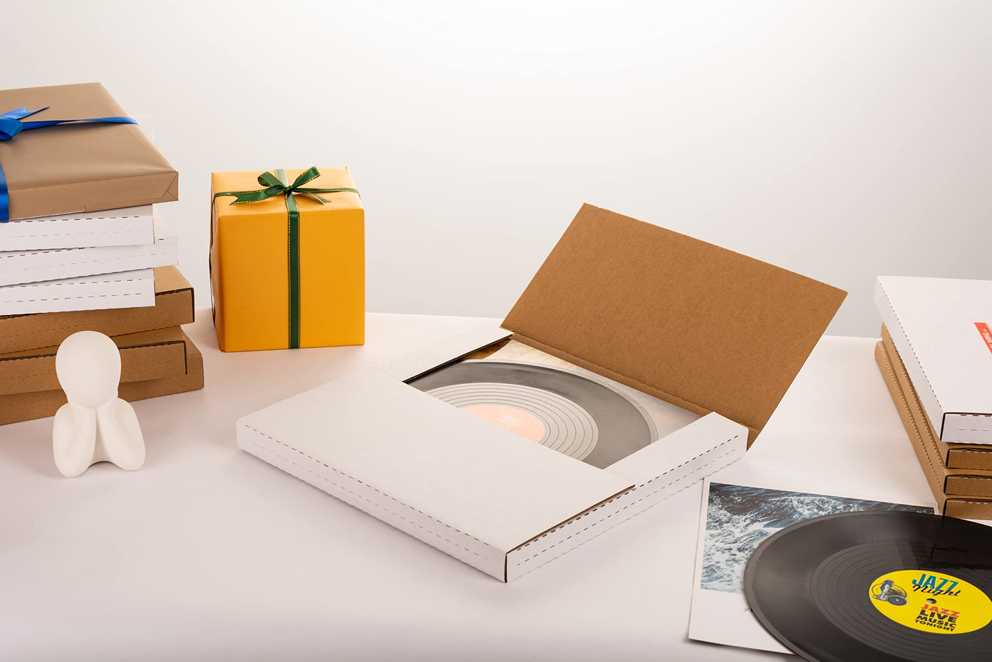 YUSHYIJIE LP Mailers 12.8x12.8x1 inch Vinyl Record Shipping Boxes with Fragile Stickers, Kraft Corrugated Album Mailing Box for Packing, Moving, Storage, 15 Pack