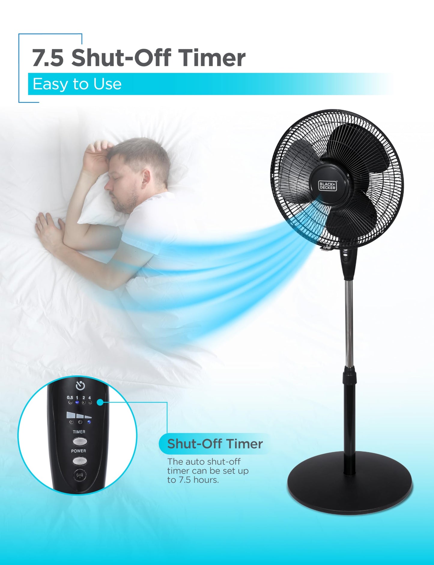 BLACK+DECKER 16" Standing Oscillating Pedestal Fan with Remote, 90-Degree Oscillation, 3 Speed Settings, Adjustable Height, Timer, 30-Degree Tilt, BFSR16B, Black