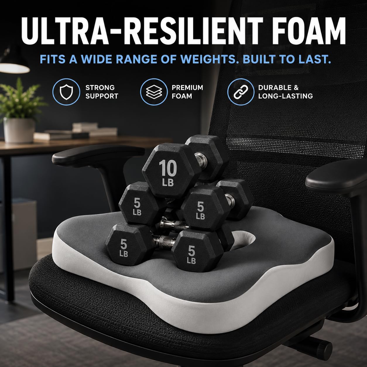 Ergonomic Seat Cushion and Lumbar Support Pillow Set, Breathable Cotton Desk Chair Pad for Sciatica, Back & Tailbone Pain Relief, Office, Car & Gaming Chair Cushion - Grey