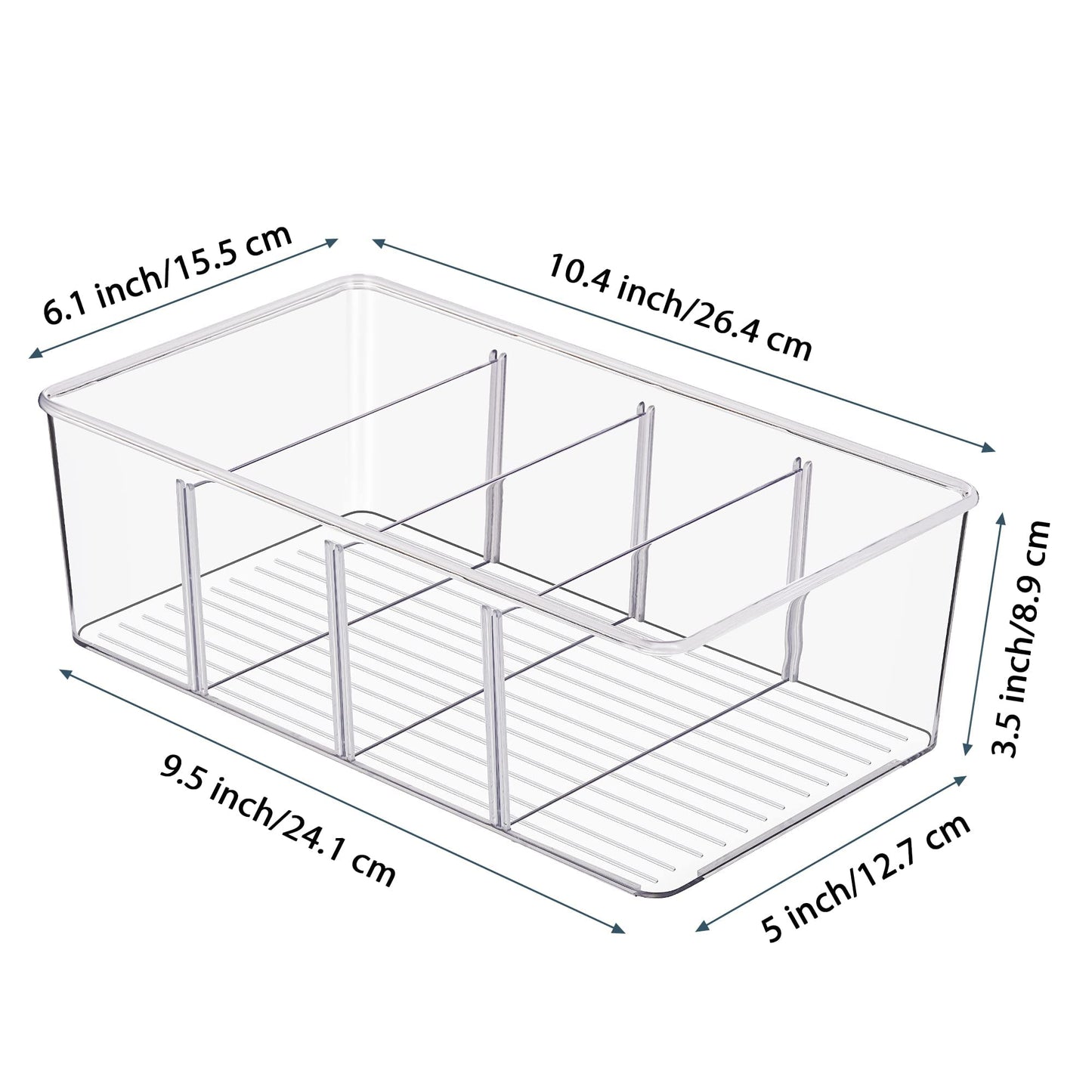 Vtopmart 10 Pack Food Storage Organizer Bins, Clear Plastic Bins for Pantry, Kitchen, Fridge, Cabinet Organization and Storage, 4 Compartment Holder Packets, Snacks, Pouches, Spice Packets