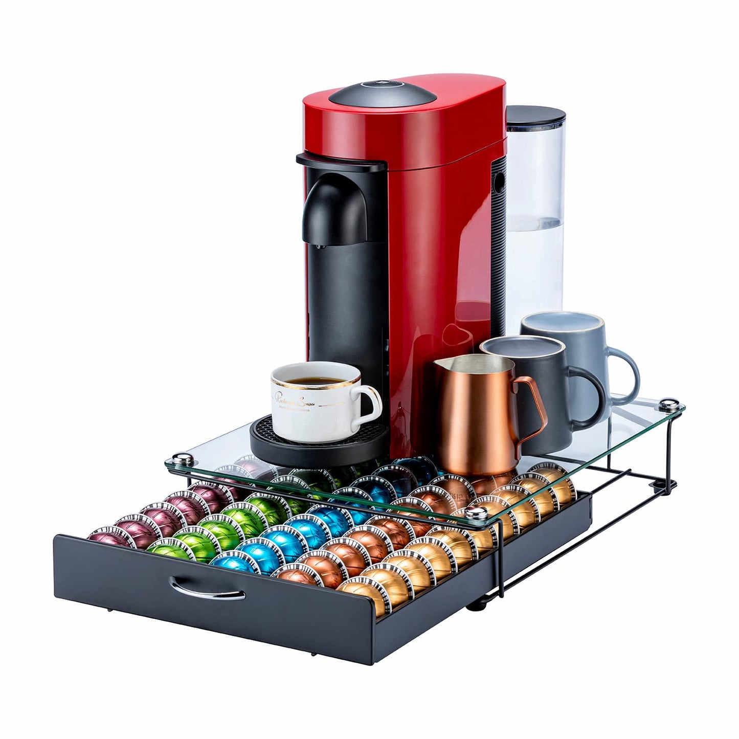 FlagShip for Vertuo Pod Holder Coffee Pod Organizer for Nespresso Pod Storage Glass Top(50 Pods Capacity)
