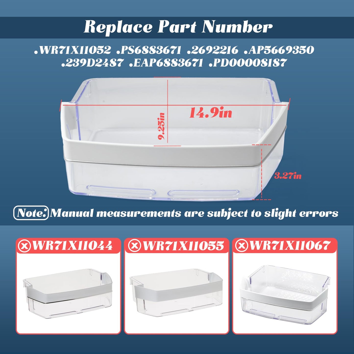 Upgraded WR71X11052 Refrigerator Gallon Door Bin for Right Side Replacement for GE DFE28JSKFSS GFE26GMKFES GFE28GYNJFS GWE23GYNHFS, Fridge Drawer Shelf Replace 2692216 239D2487 AP5669350 PS6883671