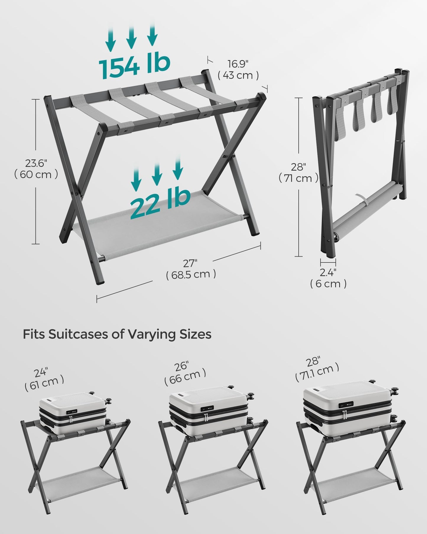 SONGMICS Luggage Racks for Guest Room, Set of 2, Suitcase Stand with Storage Shelf, Steel Frame, Foldable for Easy Storage, Hotel, Bedroom, Slate Gray URLR003G02