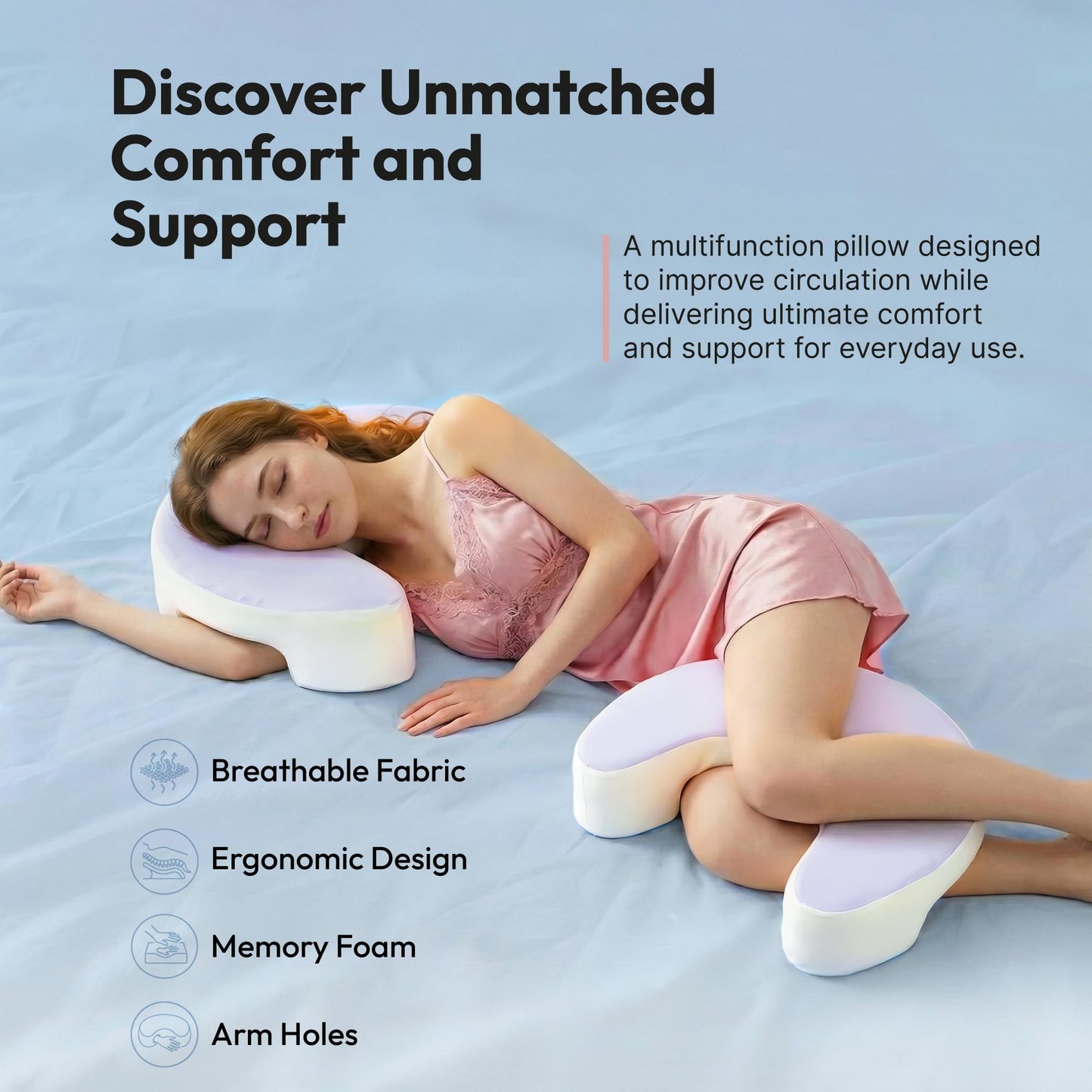 TJK Health Shoulder Pillow for Side Sleepers with Arm Holes - Side Sleeper Pillow with Tunnels for Adults Support Neck Rotator Cuff Pain Relief - Ergonomic Memory Foam Side Sleep Under Pillows