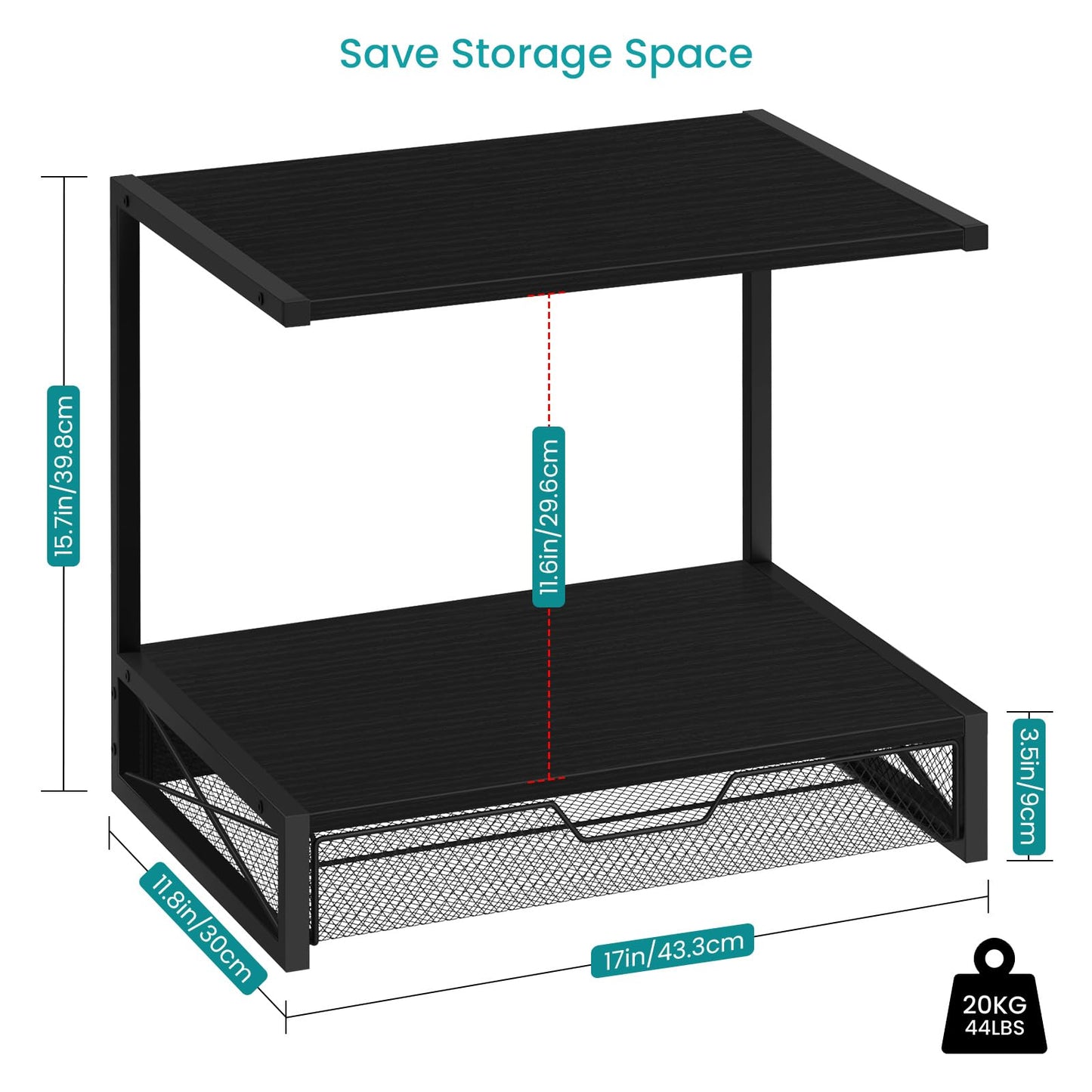 ELITEROO 2-Tier Printer Shelf with Drawers, Wooden Desk Organizer Shelf for Small Printers and Office Supplies, Desktop Storage Rack for Books, Folders, Scanner, Fax Machine, 3D Printer, Black