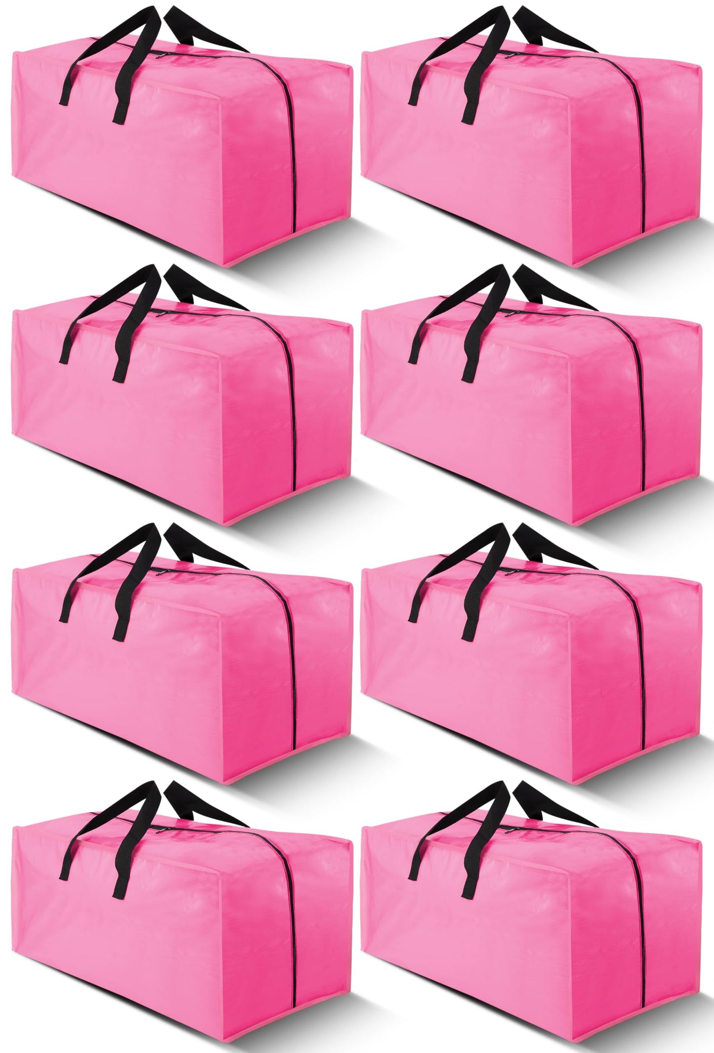 Cosy Family 8 Pack Heavy Duty Extra Large Moving Bags with Backpack Straps - Strong Handles & Zippers, Storage Totes For Space Saving, Fold Flat, Alternative to Moving Box, Pink