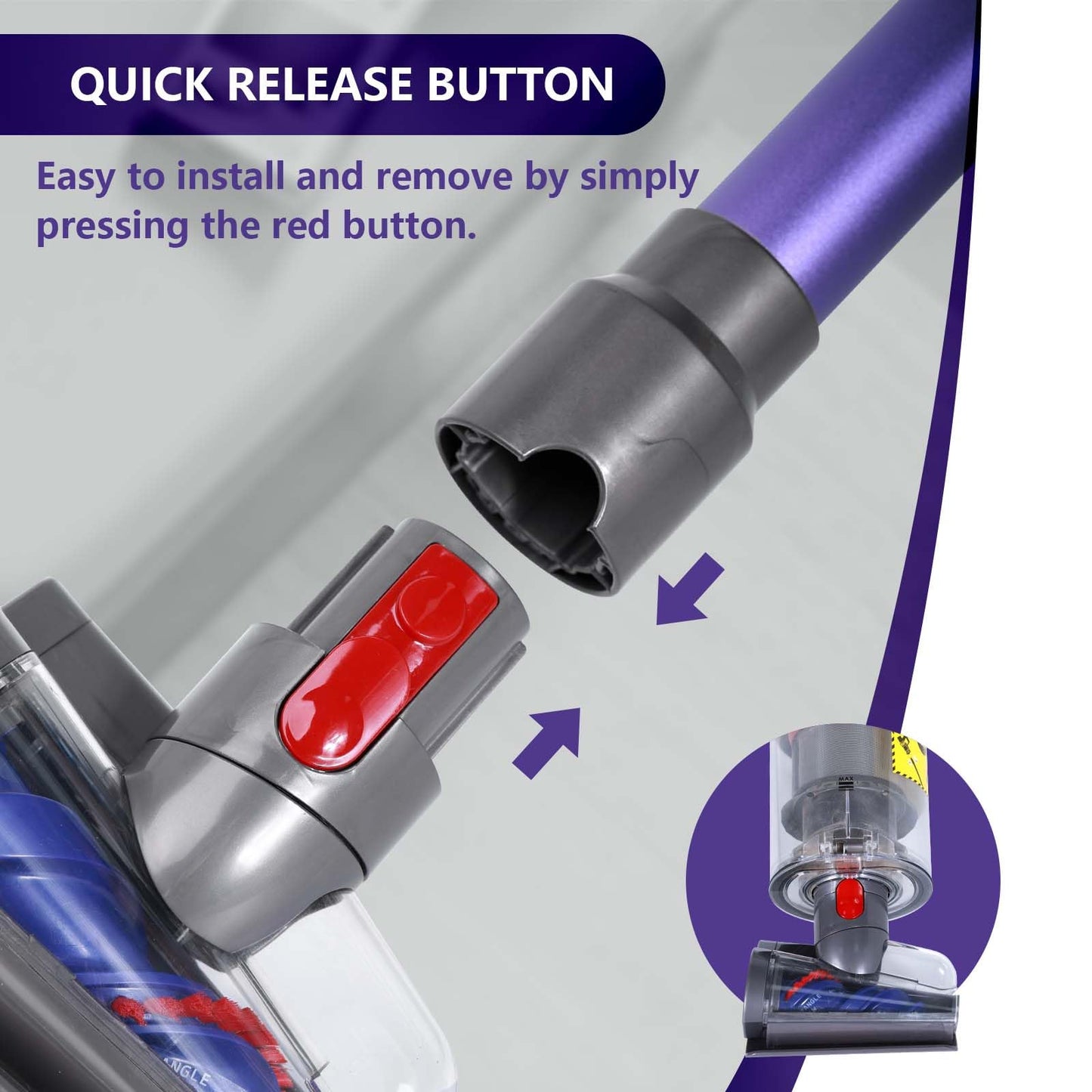 OTTWL Mini Motorized Brush Head Compatible with Dyson V7 V8 V10 V11 V15 Vacuum Cleaners - Pet Hair Removal Vacuum Attachment - Hair Screw Tool for Carpeted Stairs, Couch/Sofa Cushions, Car Carpet