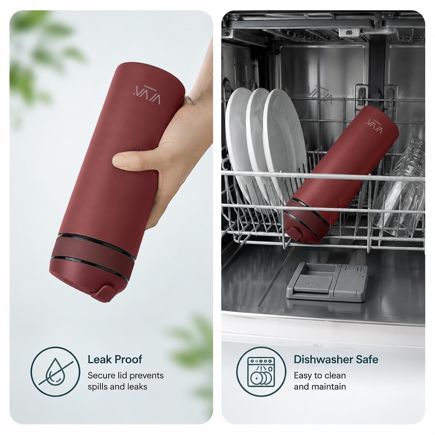 VIVA Recharge Fathers Day Tea Infuser Bottle, Gift for Dad, 16 oz Insulated Stainless Steel Travel Tumbler with Infuser, Hot & Cold Tea & Coffee, Patented Steep Control - Cranberry